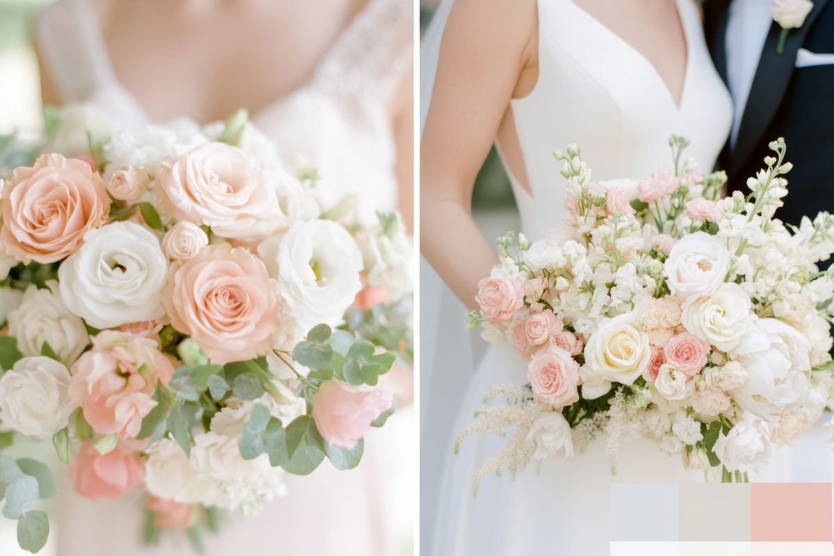 Two elegant bridal bouquets with pink and white roses
